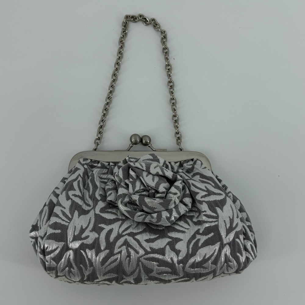 Behnaz Sarafpour for Target Y2K Silver Floral Clutch Evening Bag Purse, NWOT